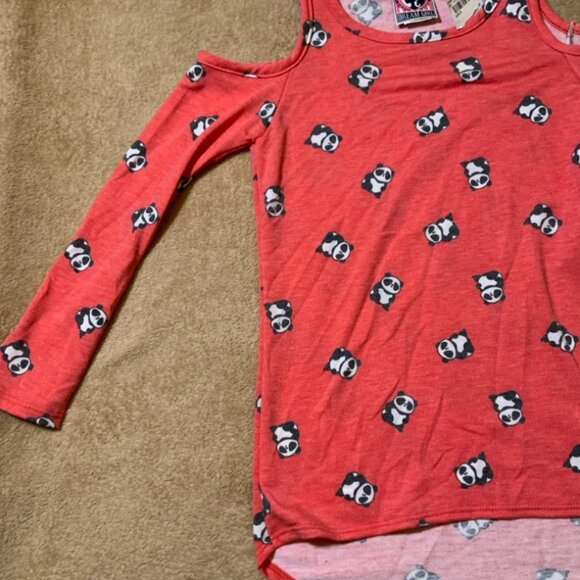 Dreamgirl Sz 7/8 Peach Cold Shoulder Hi-low Long Sleeve‎ Round Neck Panda (E) - Picture 2 of 8